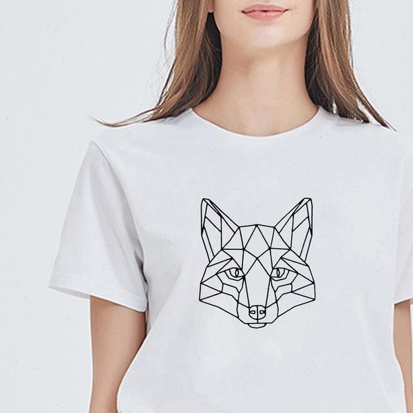 

new arrival womens fashion t shirt punk fashion trendy gym kawaii t shirts women geometric fox tshirt harajuku vestidos, White
