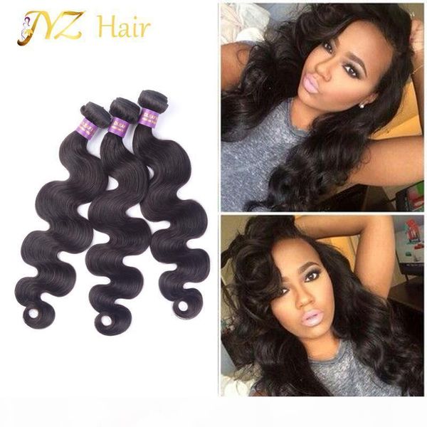 

jyz brazilian body wave virgin hair 3pcs lot malaysian virgin hair weave bundles peruvian 100% remy human hair 3pcs extension, Black