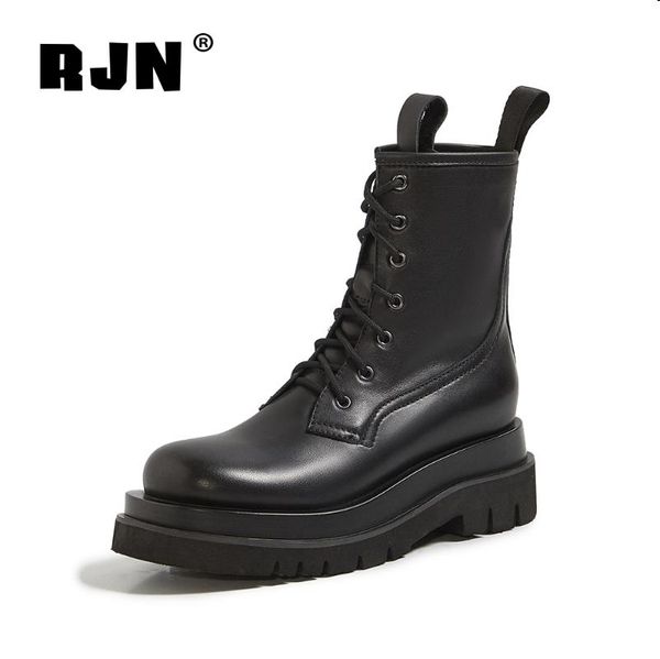 

genuine leather fashion motorcycle boots round head cross-tied c ro152, Black