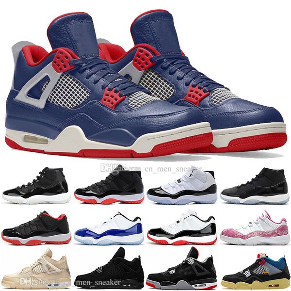 

new 11 11s 25th anniversary bred 4 4s sail black cat deep ocean white cements basketball shoes concord 45 space jam men sports sneakers, White;red