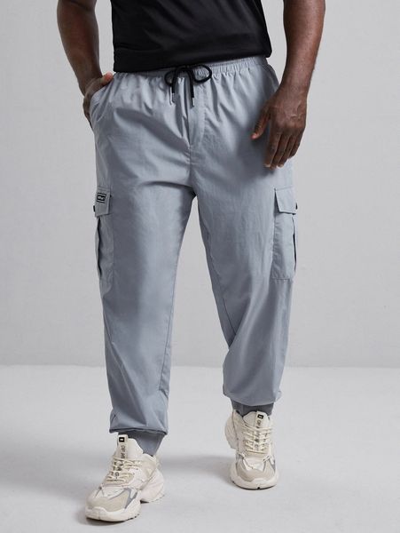 

extended sizes men drawstring waist flap pocket pants r0qr#, Black