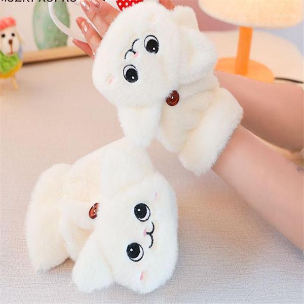 

winter gloves warm soft fur knit mittens women flip half finger driving gloves plush thick cute cat touch screen1, Blue;gray