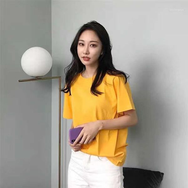 

2020 new solid color women's cotton t-shirt half sleeve1, White