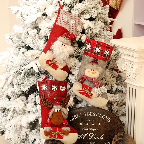 

santa snowman elk christmas stockings socks xmas tree pendants hanging ornament candy gift bags new year party decoration 63208
