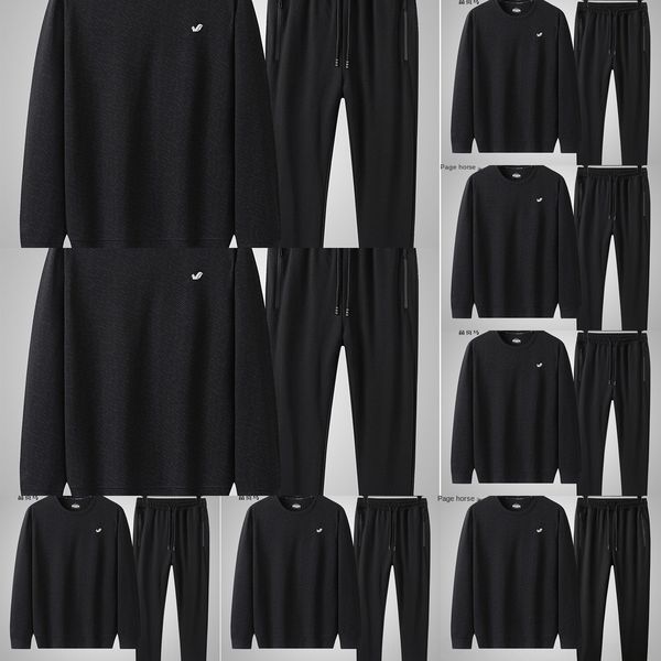 

qisrz rich bird middle neck men's pullover suit sweate pulloverdress men's spring and autumn casual large loose round aged pullove, Black