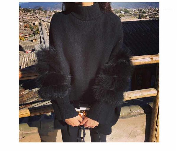 

oversized sweater women 2020 winter fur turtleneck zipper pull femme hiver black and white women sweaters and pullovers1, White;black