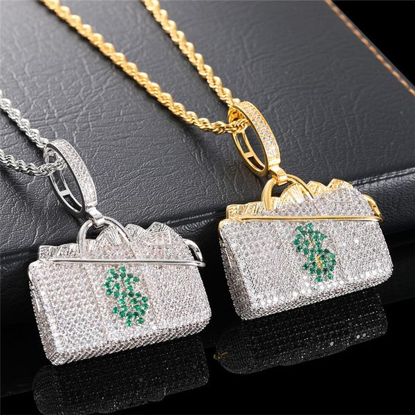 

new trendy gold silver colors full cz hangbag pendant with rope chain for men women jewelry gift for friend wholesale