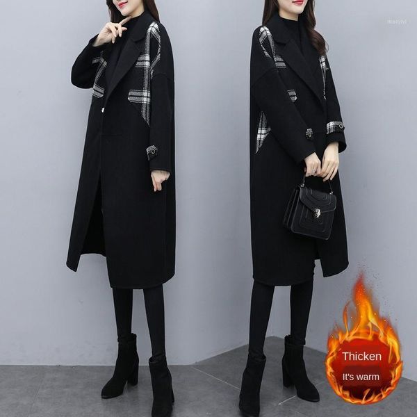 

2020 new woolen coat mid-length loose korean style large size woolen coat loose and thin women1, Black