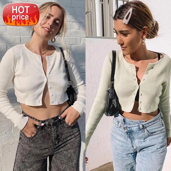 

summer stylish simplicity ladies knitted cardigan long sleeve open front button up new spring autumn knitted #wv1p, White