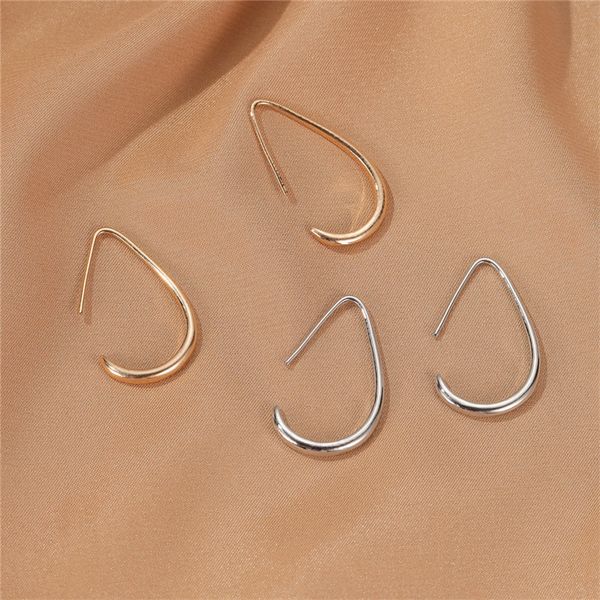 

simple style french geometric gold earrings hoop hollow water drop earring for women party brass white k stud jewelry accessories, Golden;silver