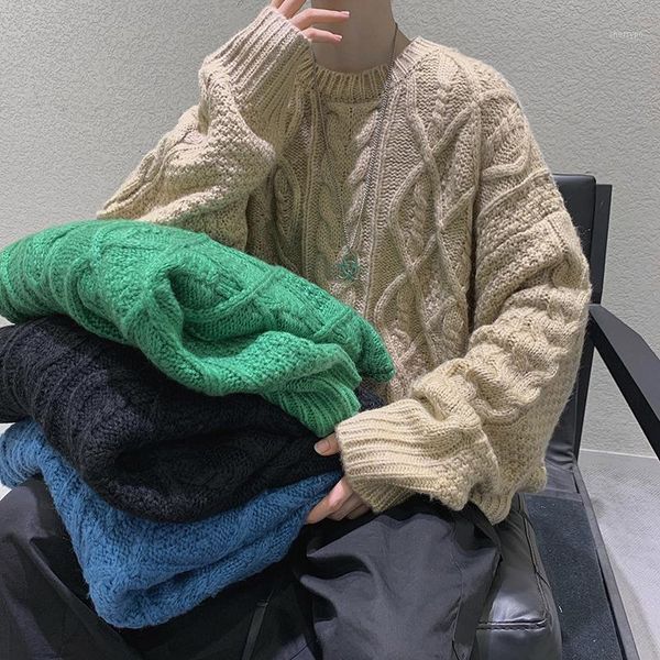 

autumn and winter new thick sweater male students thick thread twist trend round neck sweater1, White;black