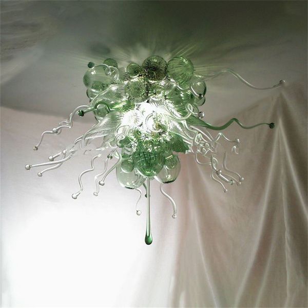 Antike Oliver Green Deckenleuchten, hohe LED-Deckenlampe, mundgeblasener Glasblasen-Kronleuchter, transparente Beleuchtung, 24 x 16 Zoll