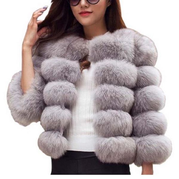 

fashion women fluffy fur coat faux patchwork fur short coat winter thick warm jackets parka outerwear plus size 2xl 7q1482, Black