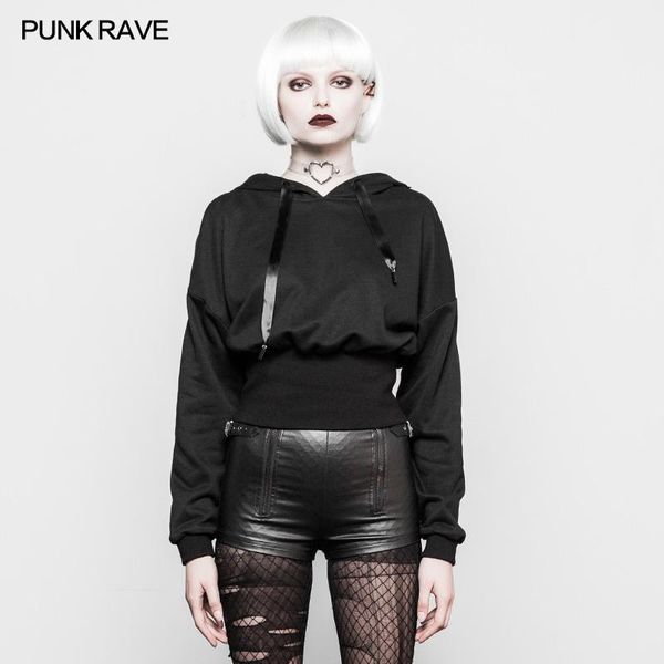 

punk rave 2018 new arrivals women hoodies sweatshirts gothic punk shoulder zipper design slim big wizard hat short hoodies1, Black