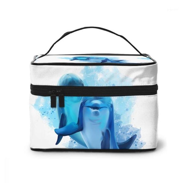 

multifunction travel cosmetic bag neceser women two blue dolphins watercolor makeup bags make up cases1