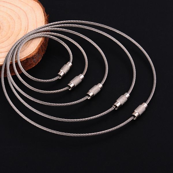 

10pcs/set 100/150/200mm keychain tag rope stainless steel edc wire cable loop screw lock gadget ring key keyring diy hand tools