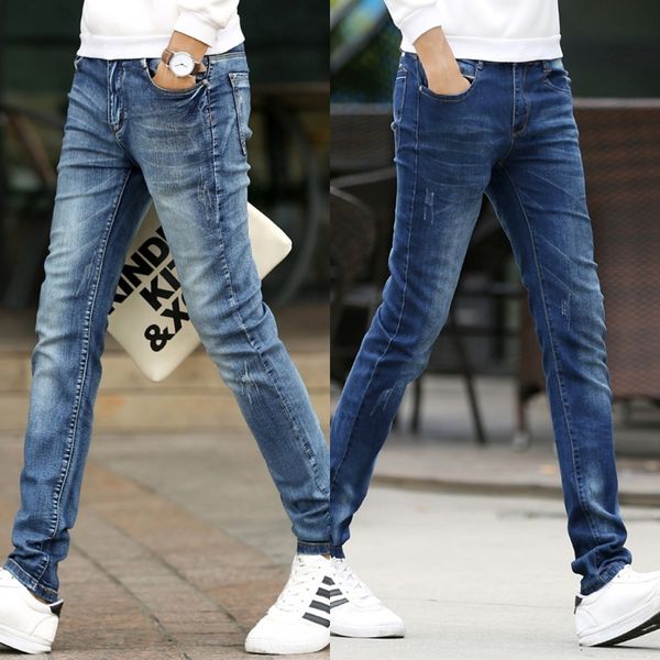 

b73h fit skinny straight slim fashion biker jeans pants distressed mens ripped destroyed denim jeans hiphop washed trousers black, Blue