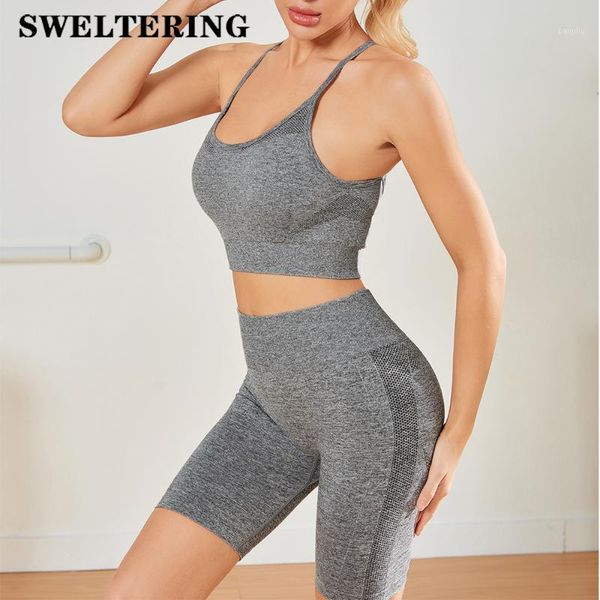 

yoga set shorts women gym clothes push up fitness sports shorts + sport bra workout short sportswear breathable clothing 2pcs1, White;red