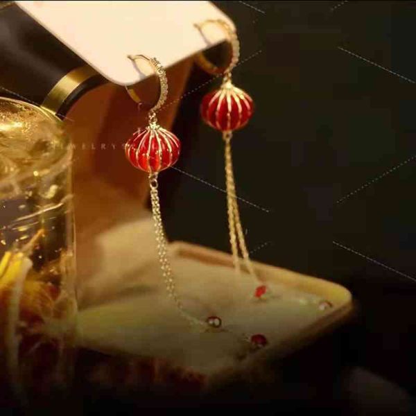 

charms earrings year's red lantern chinese style design sense female national thin long, Golden