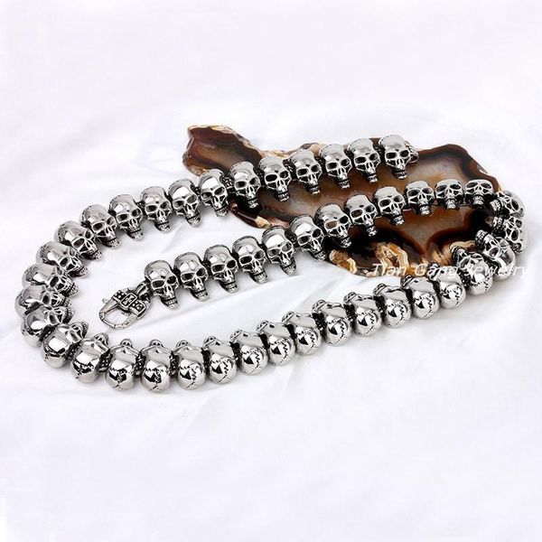 

large skull chain necklace mens stainless steel skeleton jewelry chains on the neck retro necklace gothic hip hop punk fashion1, Silver