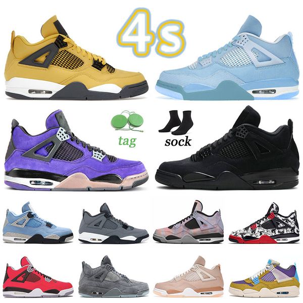 

lightning 4 4s mens womens jumpman4s casual shoes 2022 jumpman designer basketball sports sneakers pale citron purple suede lake blue neon t, Black