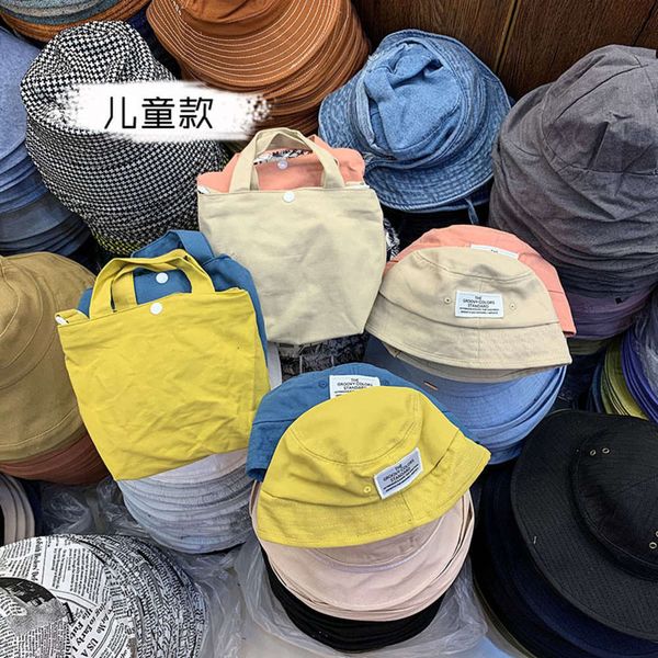 

bucket label cute letter cap boys and girls 3-5 years old summer travel portable cross bag two piece set fashion, Blue;gray