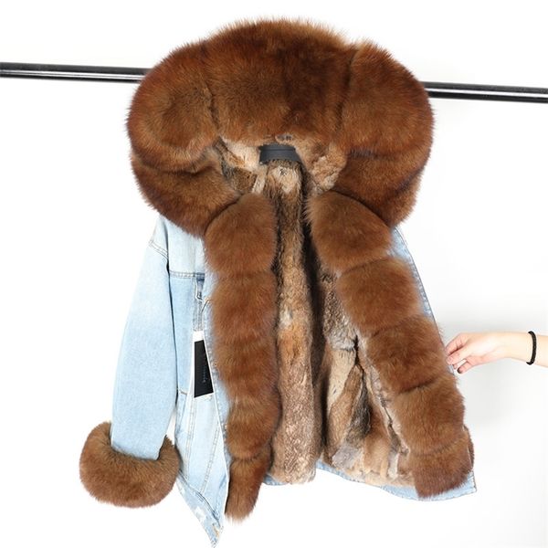 

winter jacket women natural fur coat real fox fur collar coat thick warm real fur is removable warm parka jacket 201210, Black