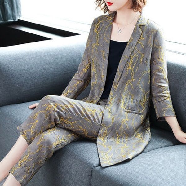 

summer 2020 new women's and hemp suitkorean version shows thinforeign style fashion suit pants cotton linen cotton linentwo pieces of s, Gray