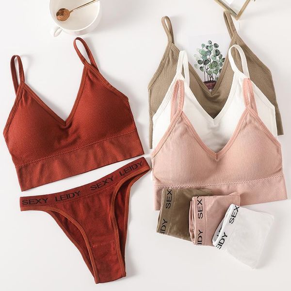 

women bra panties set g-string seamless active bra female crop push up thongs fitness underwear set lingerie1, Red;black