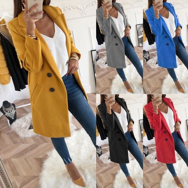 

women new fashon lapel pure color blend coats overcoat ladies plus size s 5xl slim fit jacket turn down collar solid casaco, Black