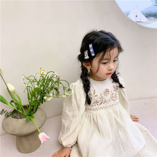 

embroidered new girl's 2021 children's sweet spring long sve princs skirt cute drs yyes, Red;yellow