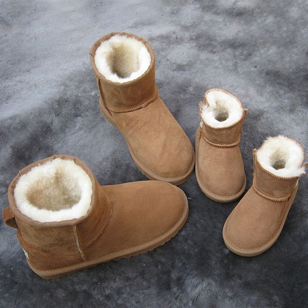 

women snow boots 100% real natual sheep leather snow boots with sheep fur lady winter shoes mom kids matching shoes 201031, Black