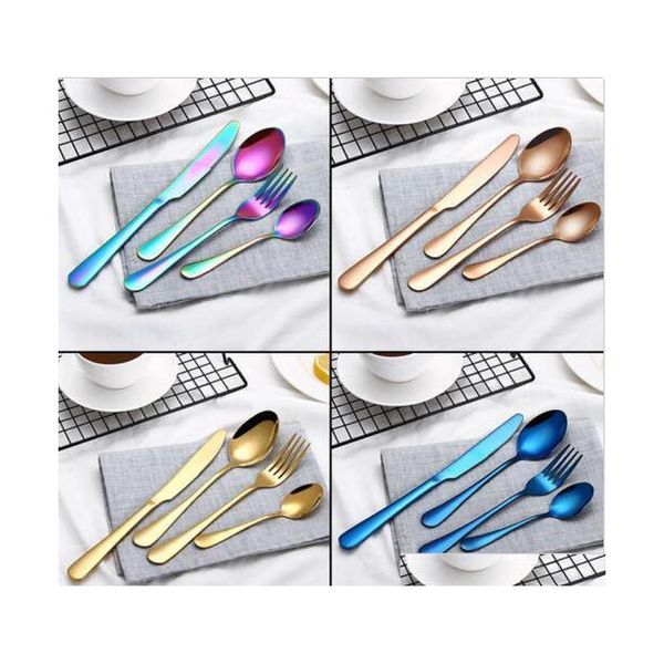 

4 pcs/set stainless steel cutlery gold/black/mix colors/blue/silver plated dinnerware knife fork qylvtl five2010