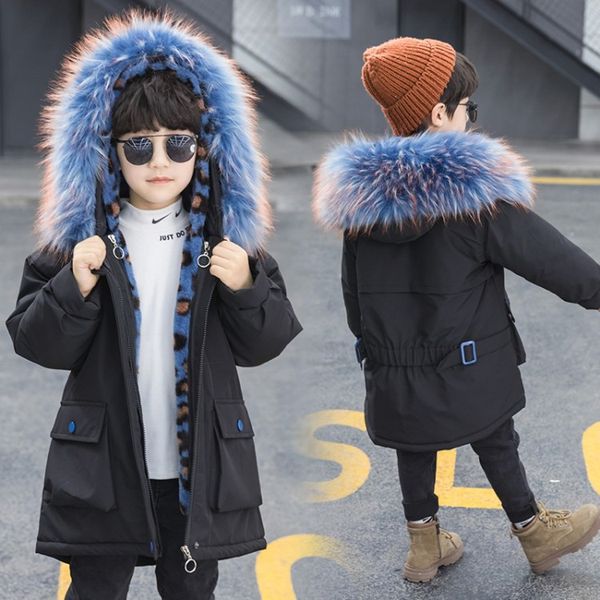 

Girls send cotton wedding winter clothes long section of the big children's boy fur collar fashion detachable liner jacket, Blue;gray