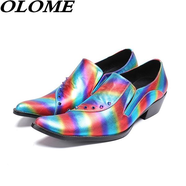 

western hidden high heels shoes for men genuine leather rivets slip on oxfords pointed toe mixed color men formal shoes gents, Black