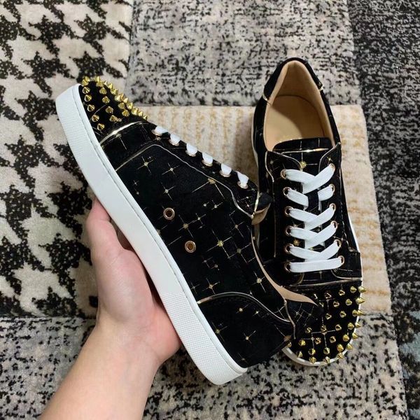 

fashion men & women embroidery junior casual walking luxury designer red bottom sneaker spikes leisure flats party wedding eu35-47, Black