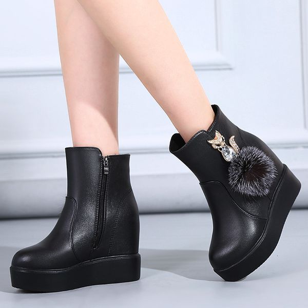 

2021 new women winter ladies chunky snow fox metal mujer boots lxst, Black