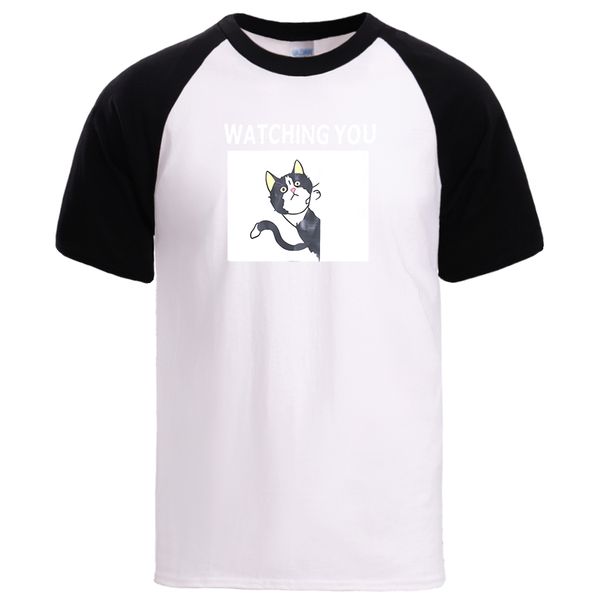 

sport cute cat watching you men t shirts anime cartoon print t shirts 2020 man short sleeve crewneck raglan cotton tee tshirt