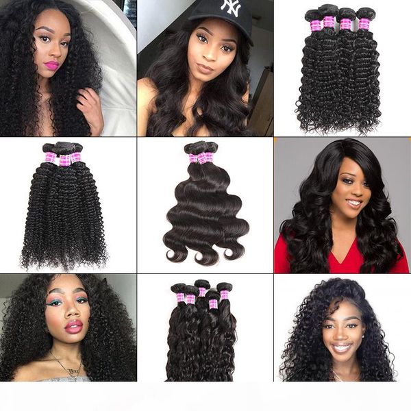 

brazilian virgin hair straight human hair bundles malaysian water body deep wave weaves kinky curly wet and wavy human hair extensions wefts, Black