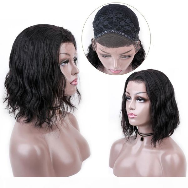 

brazilian human hair wigs for black women bob 11*2 part lace human hair wig wavy pre-plucked natural hairline non-remy, Black;brown