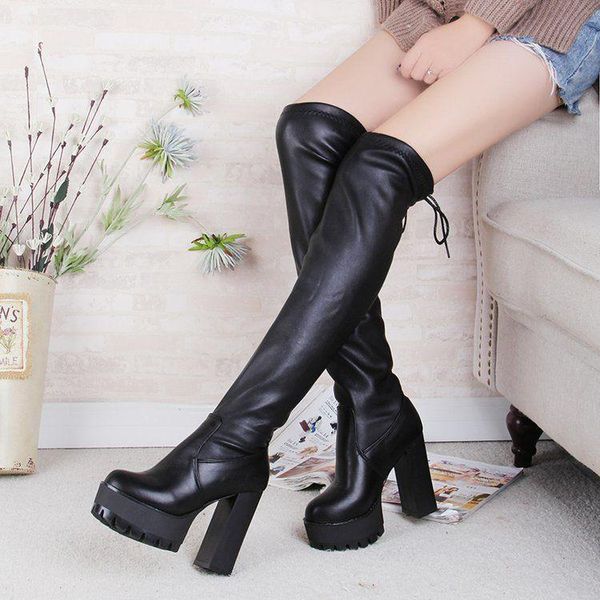 

european and american fashion over the knee boot 2020 new stovepipe women boots super high with long boots high, Black