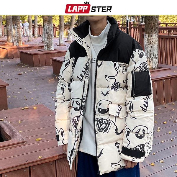 

lappster men japanese streetwear black puffer jacket 2020 mens harajuku patchwork winter bubble coats male ghost hip hop parka