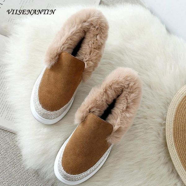 

boots chunky sole red fur flock loafers 2021 winter fashionable comfortable leather platform shoes female pedal snow, Black