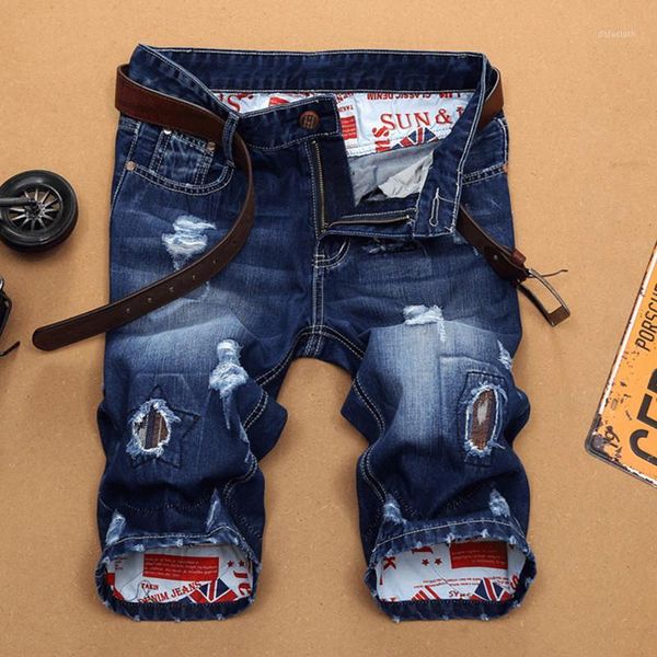 

el barco hip hop men denim shorts jeans summer cotton ripped holes knee length pants soft streetwear blue male fashion trousers1, White;black