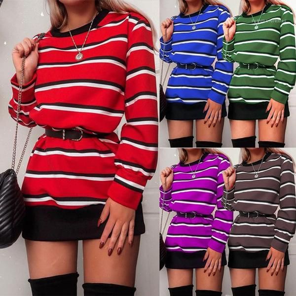 

щитовые пуловеры тонких топы тенниски для женщин женщин дизайнеров одежды 2020 длинных рукава crew neck полосатых, White