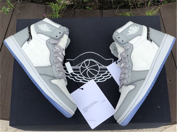 

2020 released authentic 1 high og basketball shoes men women 1s wolf grey sail pn dust white with original box with dust bag cn8607-002