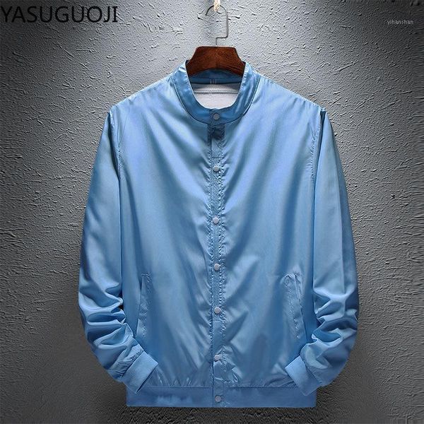 

yasuguoji summer male casual 2020 windbreaker streetwear single breasted thin jacket men outerwear stand collar varsity jacket1, Black;brown