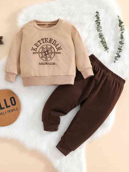 

baby letter and geo embroidery pullover & sweatpants she, White