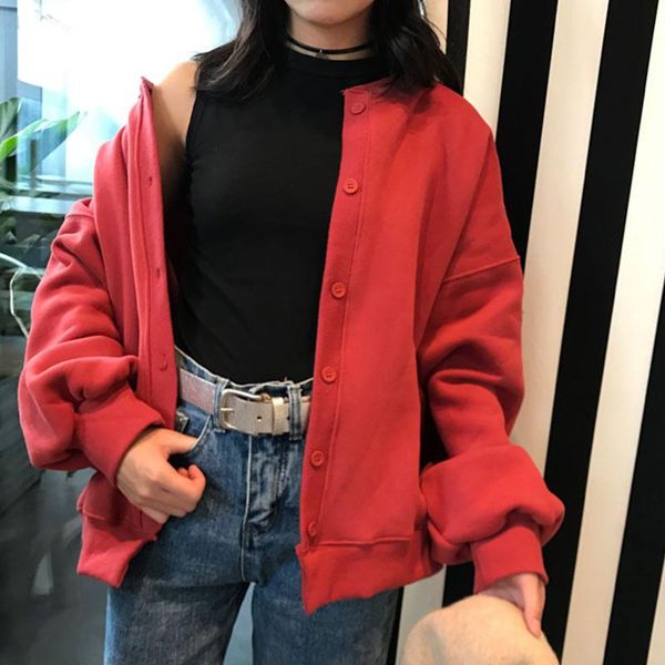 

women's jackets women autumn cardigans harajuku loose long sleeves round neck female coat sweater hsj88, Black;brown