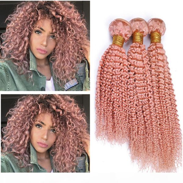 

brazilian light pink kinky curly virgin human hair bundles deals 3pcs lot kinky curly pure pink human hair weave weft 10-30" mixed leng, Black
